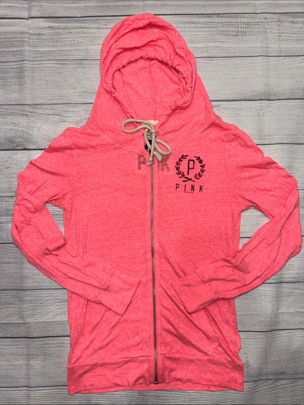 Vintage PINK Victoria's Secret Heather Coral Zip-Up Hoodie